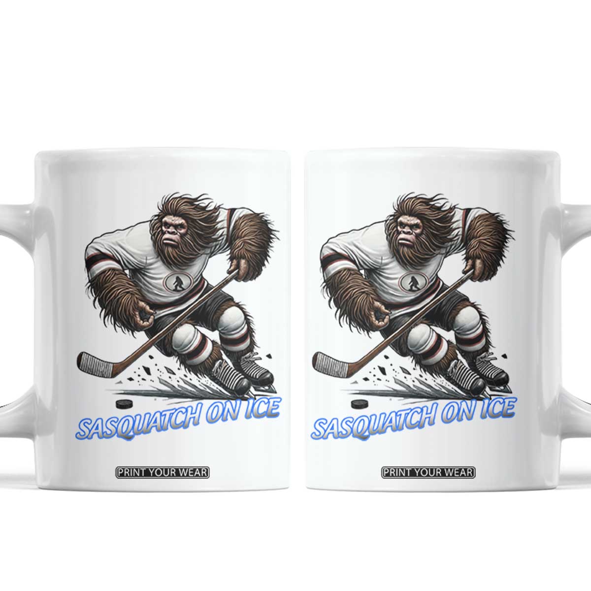 Sasquatch On Ice Coffee Mug Funny Bigfoot Hockey Player Gift TS12 White Print Your Wear