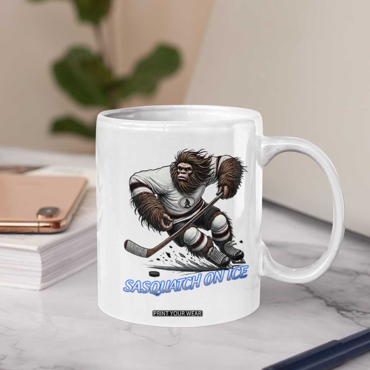 Sasquatch On Ice Coffee Mug Funny Bigfoot Hockey Player Gift TS12 Print Your Wear