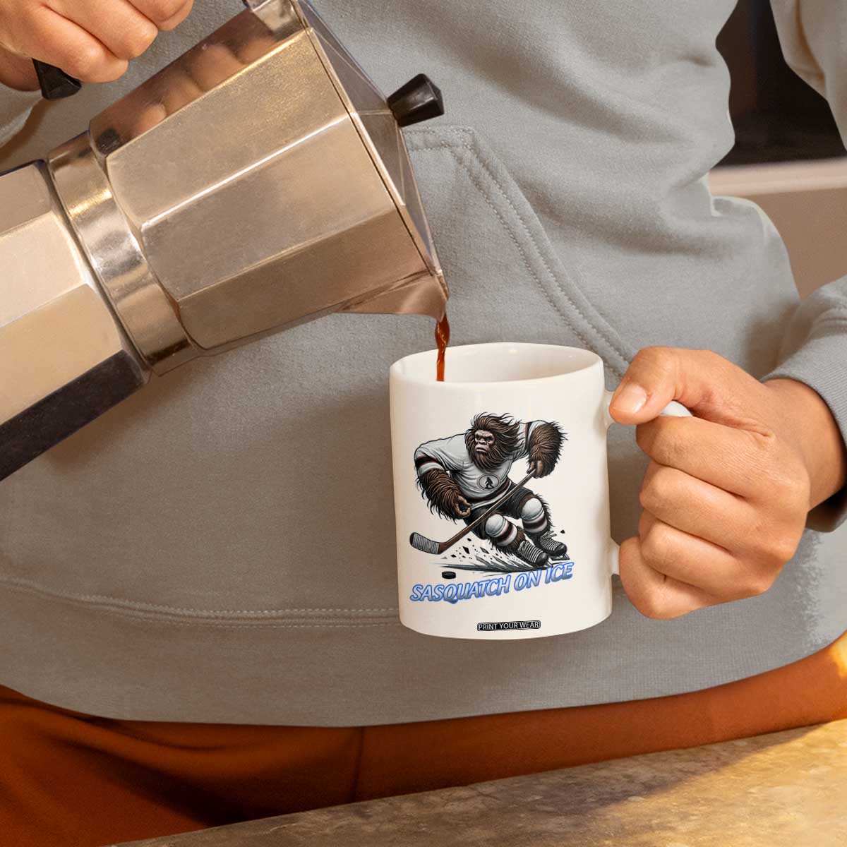 Sasquatch On Ice Coffee Mug Funny Bigfoot Hockey Player Gift TS12 Print Your Wear