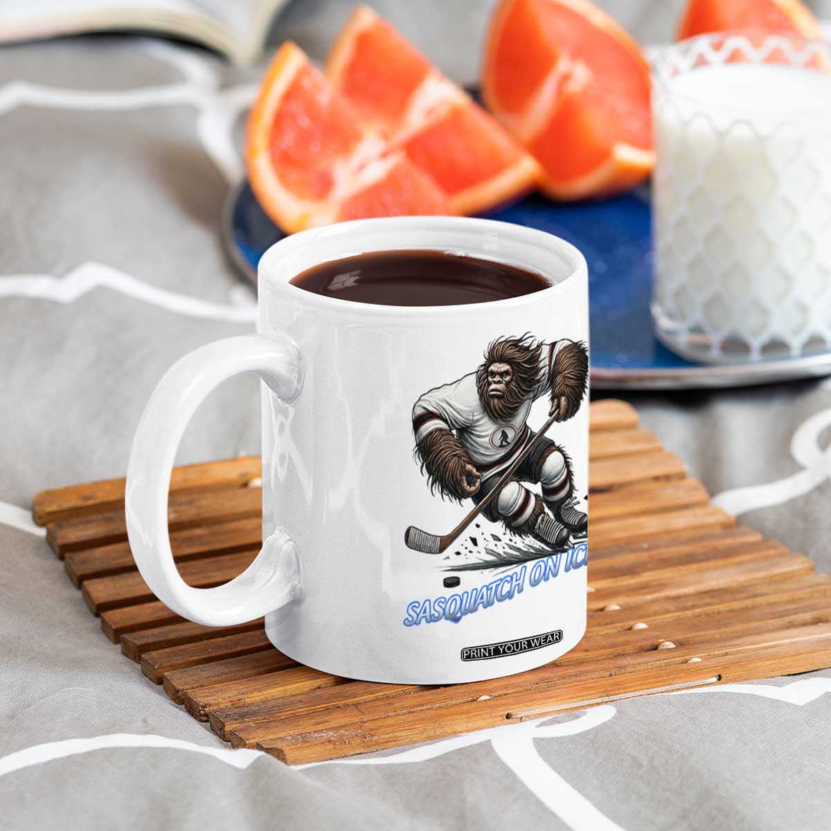 Sasquatch On Ice Coffee Mug Funny Bigfoot Hockey Player Gift TS12 Print Your Wear