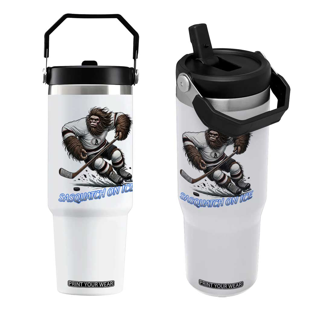 Sasquatch On Ice Flip Straw Tumbler Funny Bigfoot Hockey Player Gift TS12 One Size: 30 oz White Print Your Wear