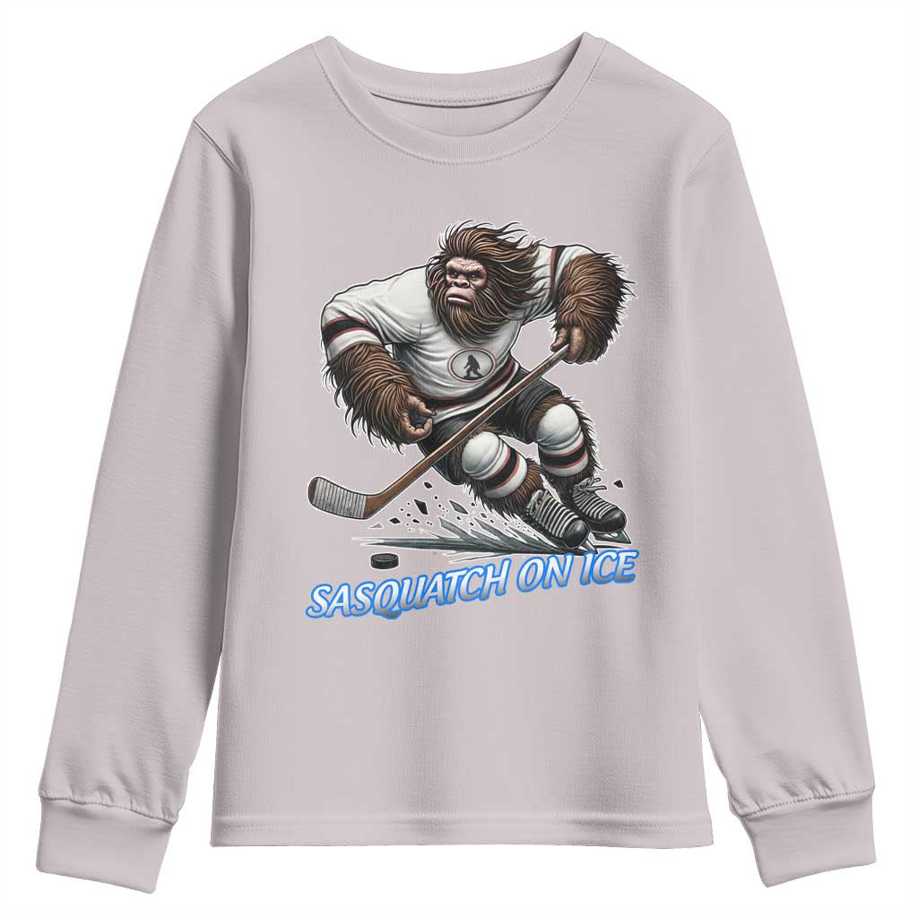 Sasquatch On Ice Youth Sweatshirt Funny Bigfoot Hockey Player Gift TS12 Ice Gray Print Your Wear