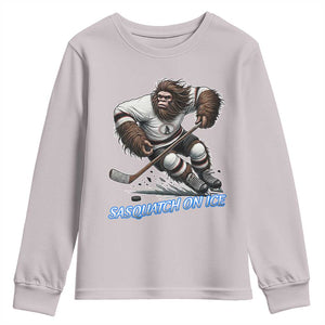 Sasquatch On Ice Youth Sweatshirt Funny Bigfoot Hockey Player Gift TS12 Ice Gray Print Your Wear