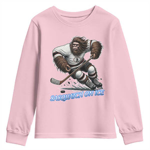 Sasquatch On Ice Youth Sweatshirt Funny Bigfoot Hockey Player Gift TS12 Light Pink Print Your Wear