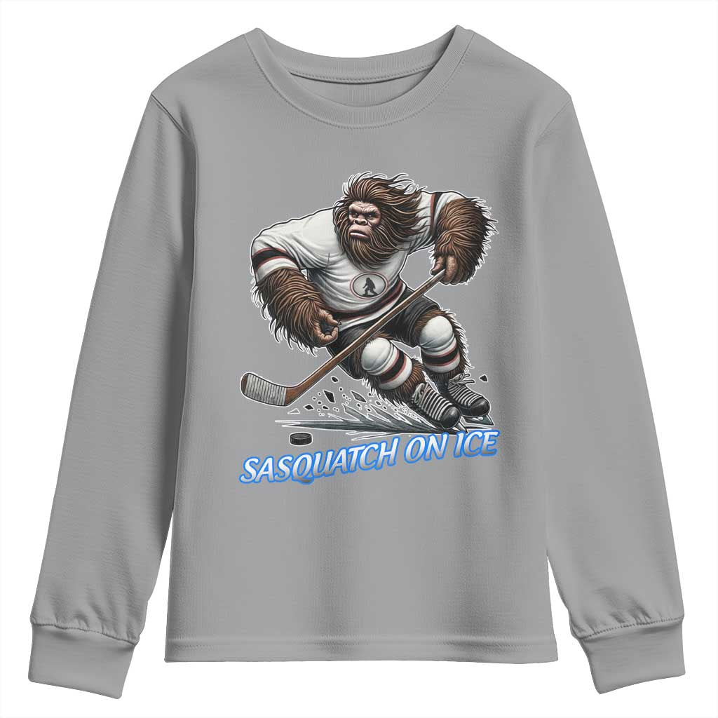 Sasquatch On Ice Youth Sweatshirt Funny Bigfoot Hockey Player Gift TS12 Sport Gray Print Your Wear