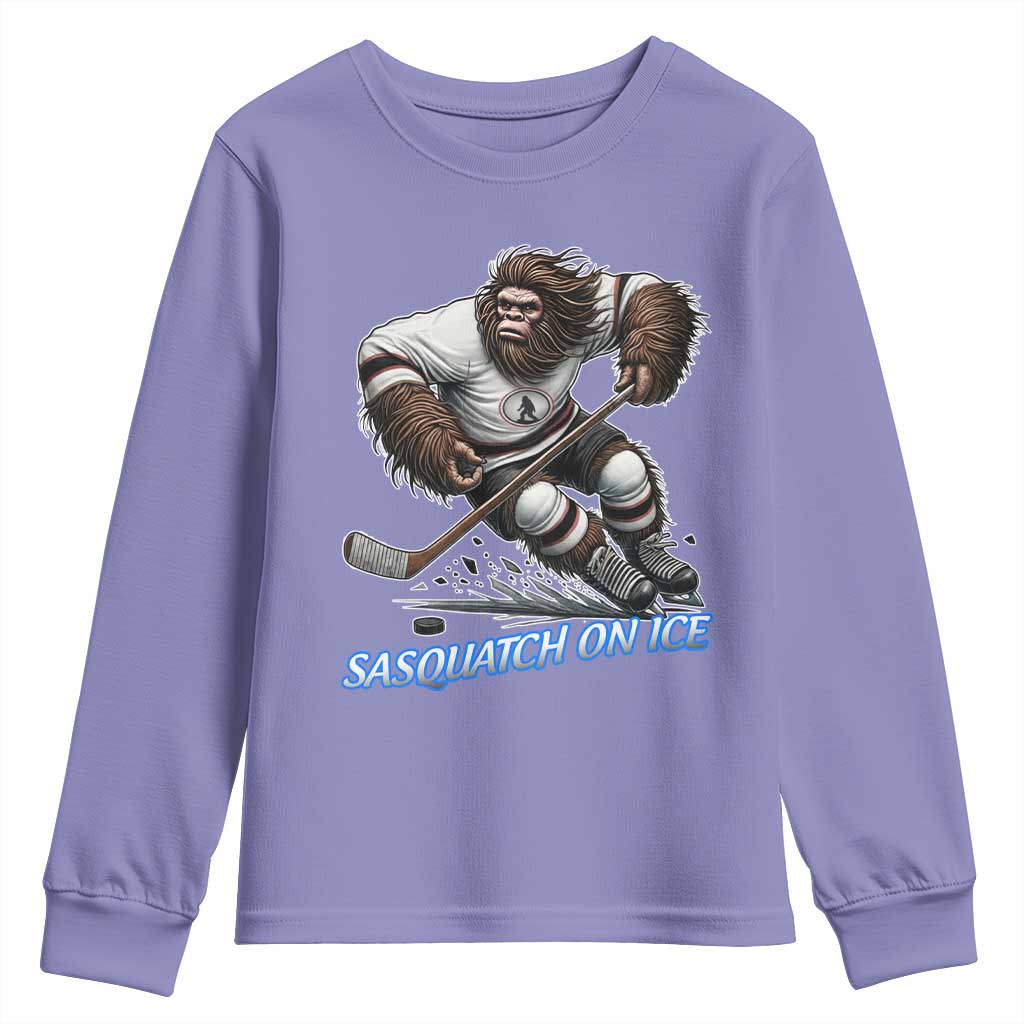 Sasquatch On Ice Youth Sweatshirt Funny Bigfoot Hockey Player Gift TS12 Violet Print Your Wear