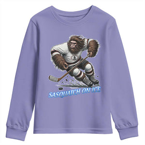 Sasquatch On Ice Youth Sweatshirt Funny Bigfoot Hockey Player Gift TS12 Violet Print Your Wear