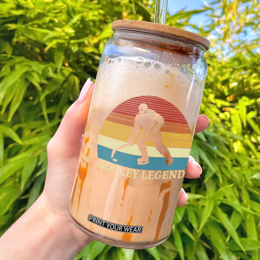 Bigfoot Hockey Legend Glass Can Retro Sasquatch Cryptid Player Gift TS12 White Print Your Wear