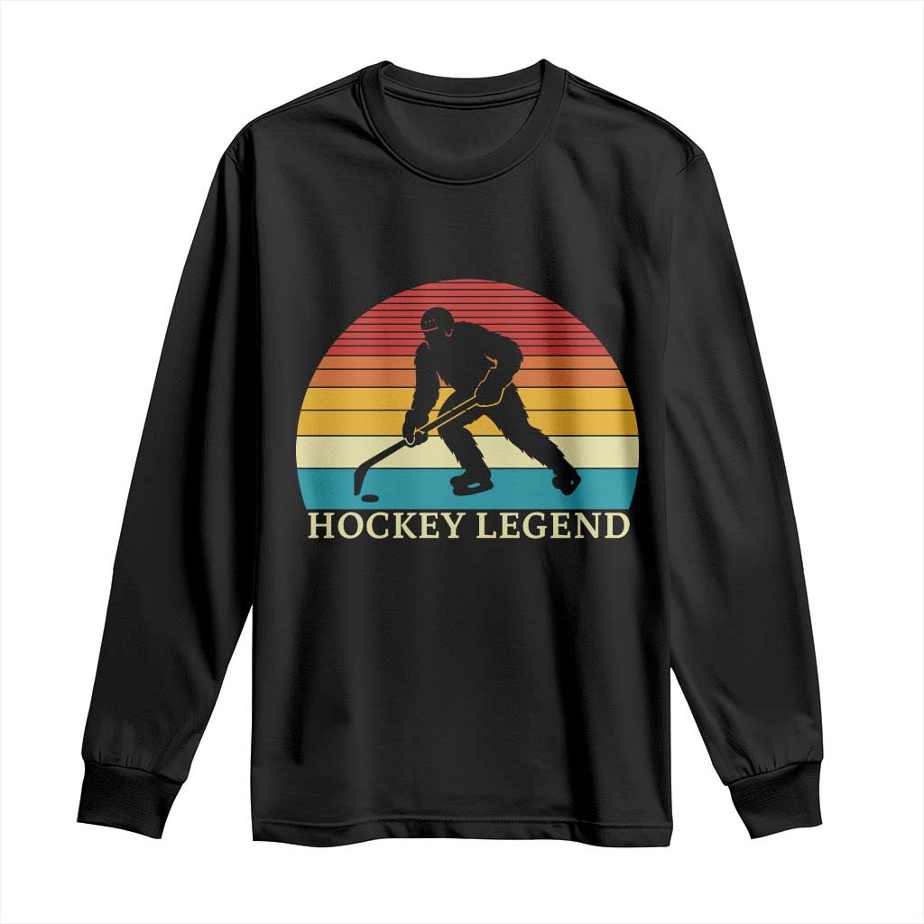 Bigfoot Hockey Legend Long Sleeve Shirt Retro Sasquatch Cryptid Player Gift TS12 Black Print Your Wear