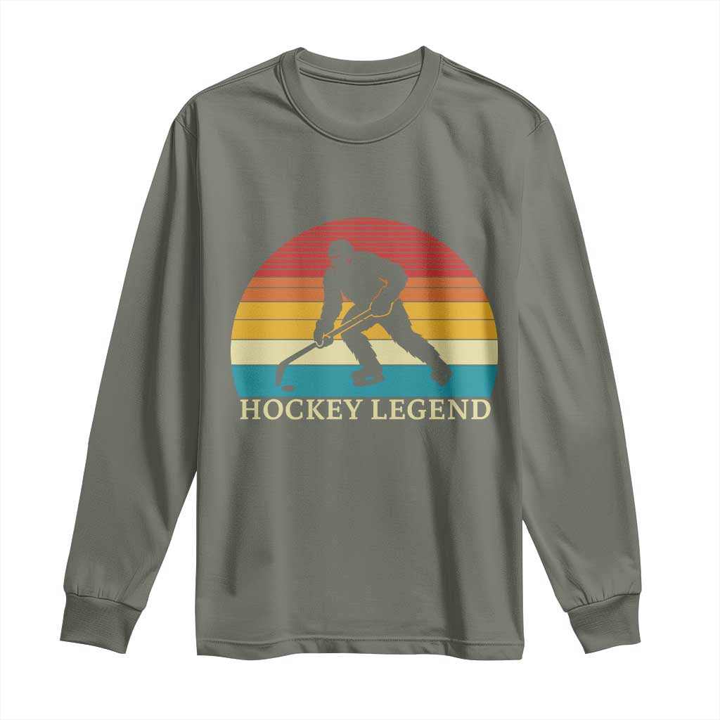 Bigfoot Hockey Legend Long Sleeve Shirt Retro Sasquatch Cryptid Player Gift TS12 Military Green Print Your Wear