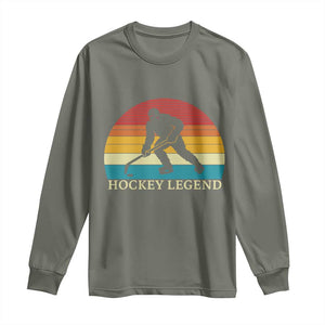 Bigfoot Hockey Legend Long Sleeve Shirt Retro Sasquatch Cryptid Player Gift TS12 Military Green Print Your Wear