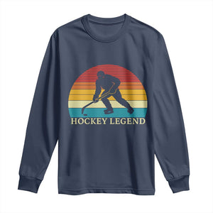 Bigfoot Hockey Legend Long Sleeve Shirt Retro Sasquatch Cryptid Player Gift TS12 Navy Print Your Wear