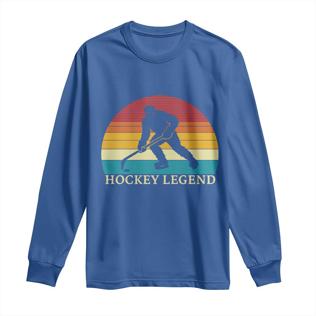Bigfoot Hockey Legend Long Sleeve Shirt Retro Sasquatch Cryptid Player Gift TS12 Royal Blue Print Your Wear