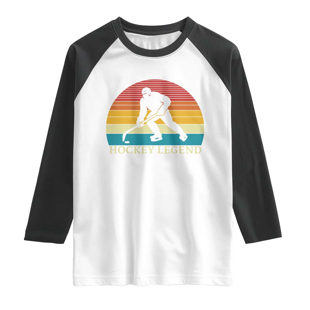 Bigfoot Hockey Legend Raglan Shirt Retro Sasquatch Cryptid Player Gift TS12 White Black Print Your Wear