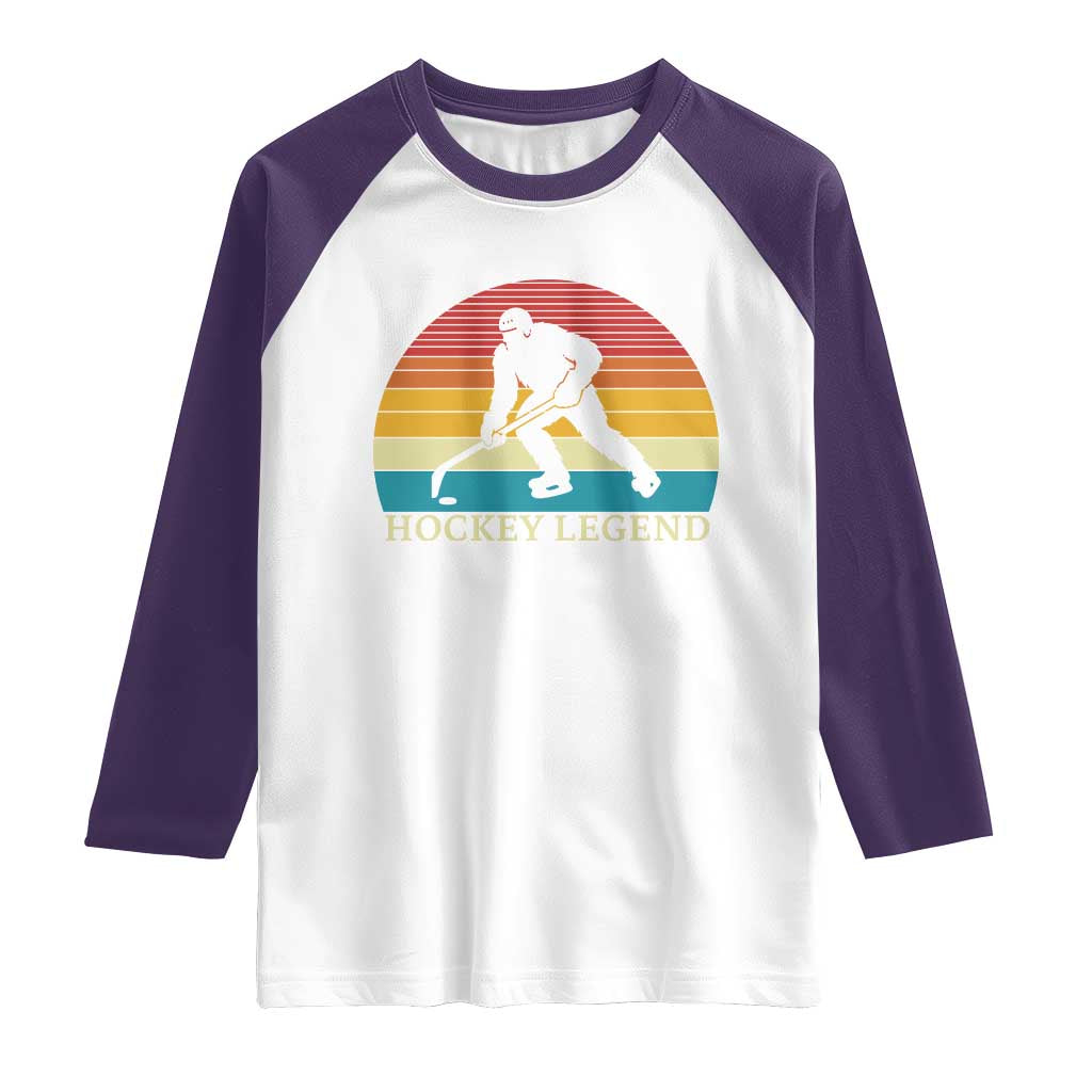 Bigfoot Hockey Legend Raglan Shirt Retro Sasquatch Cryptid Player Gift TS12 White Purple Print Your Wear