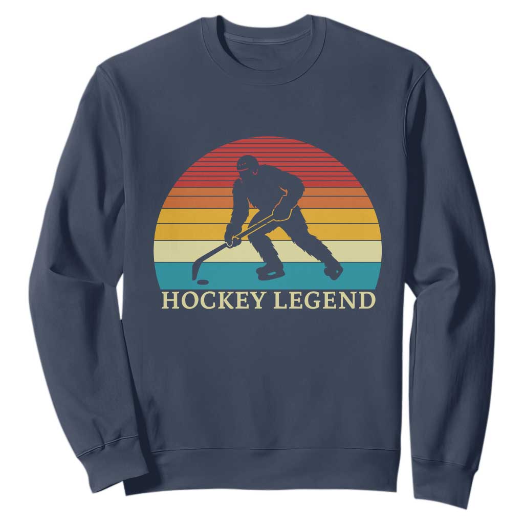 Bigfoot Hockey Legend Sweatshirt Retro Sasquatch Cryptid Player Gift TS12 Navy Print Your Wear