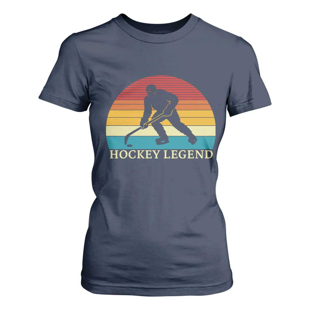 Bigfoot Hockey Legend T Shirt For Women Retro Sasquatch Cryptid Player Gift TS12 Navy Print Your Wear