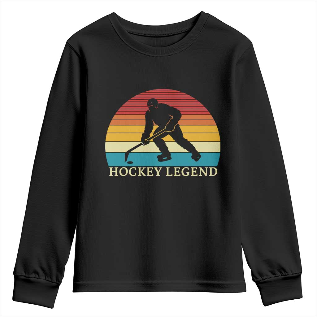 Bigfoot Hockey Legend Youth Sweatshirt Retro Sasquatch Cryptid Player Gift TS12 Black Print Your Wear