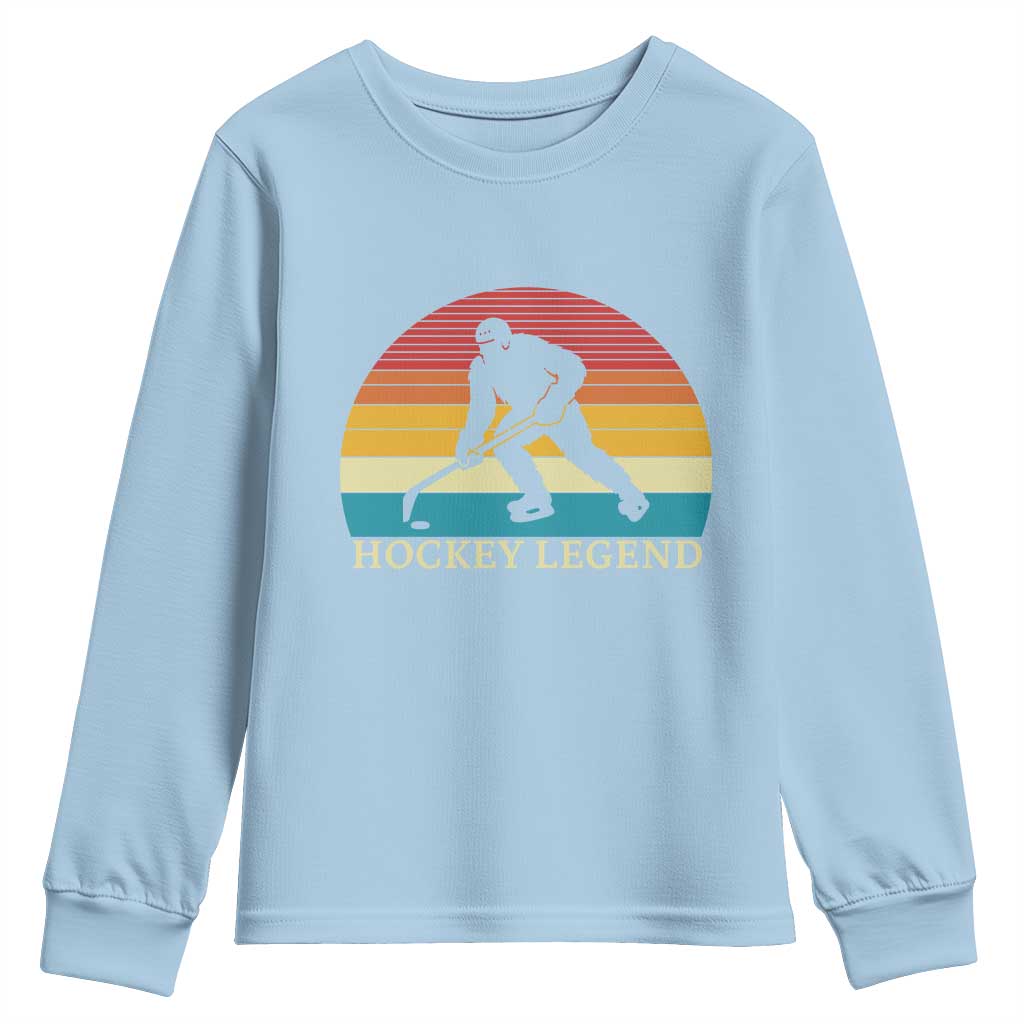 Bigfoot Hockey Legend Youth Sweatshirt Retro Sasquatch Cryptid Player Gift TS12 Light Blue Print Your Wear