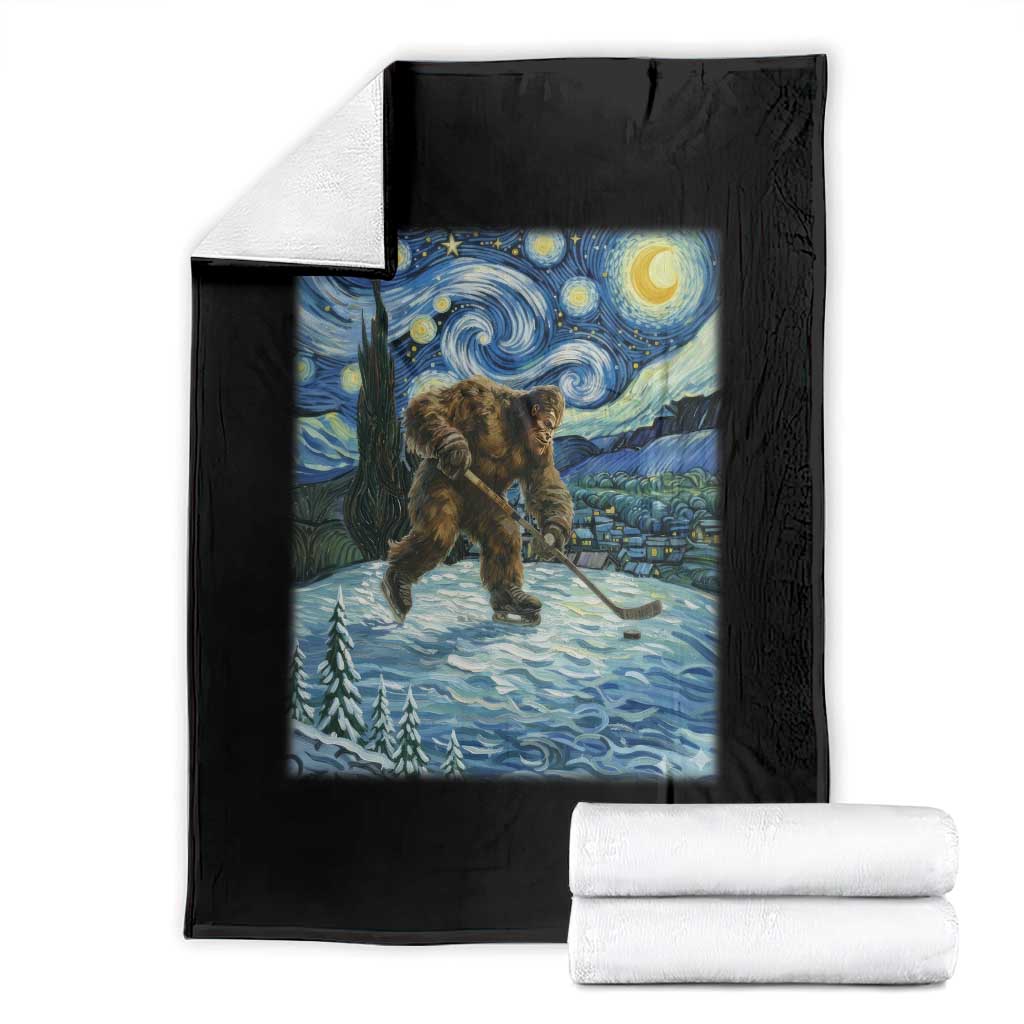Cryptid Hockey Bigfoot Starry Night Inspired Funny Gift Throw Blanket TS12 Black Print Your Wear