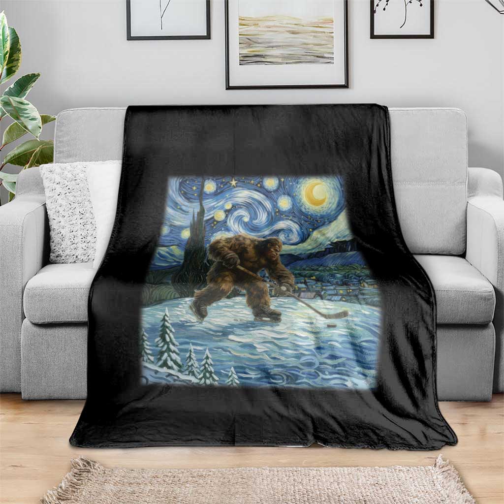 Cryptid Hockey Bigfoot Starry Night Inspired Funny Gift Throw Blanket TS12 Print Your Wear