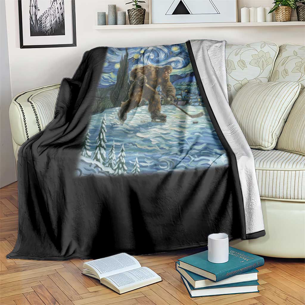Cryptid Hockey Bigfoot Starry Night Inspired Funny Gift Throw Blanket TS12 Print Your Wear