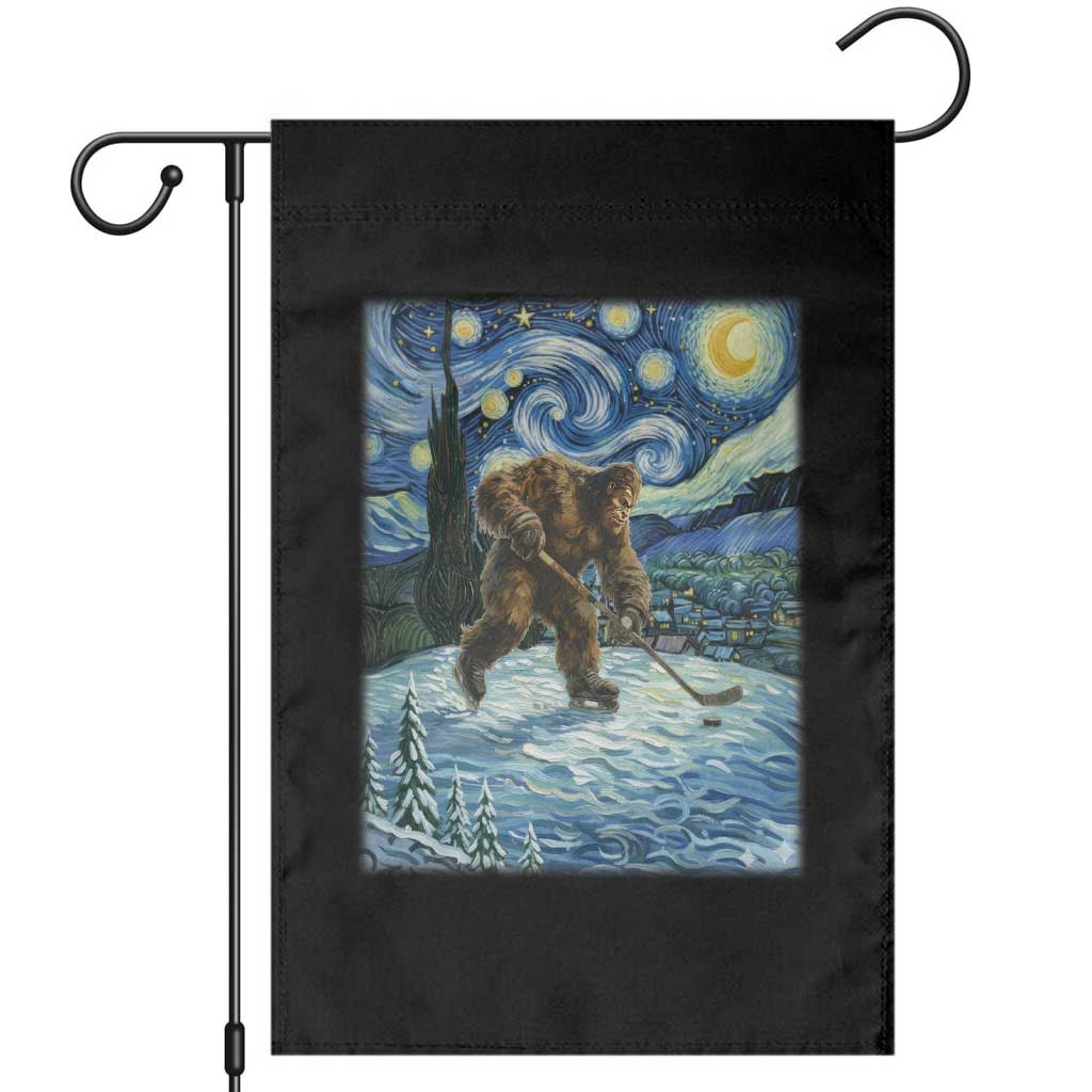 Cryptid Hockey Bigfoot Starry Night Inspired Funny Gift Garden Flag TS12 Black Print Your Wear