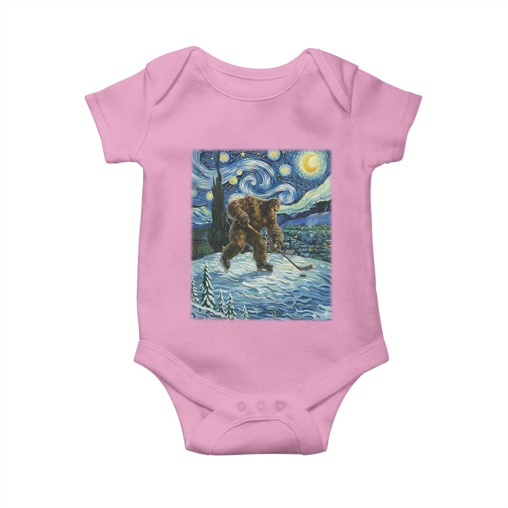 Cryptid Hockey Bigfoot Starry Night Inspired Funny Gift Baby Onesie TS12 Light Pink Print Your Wear