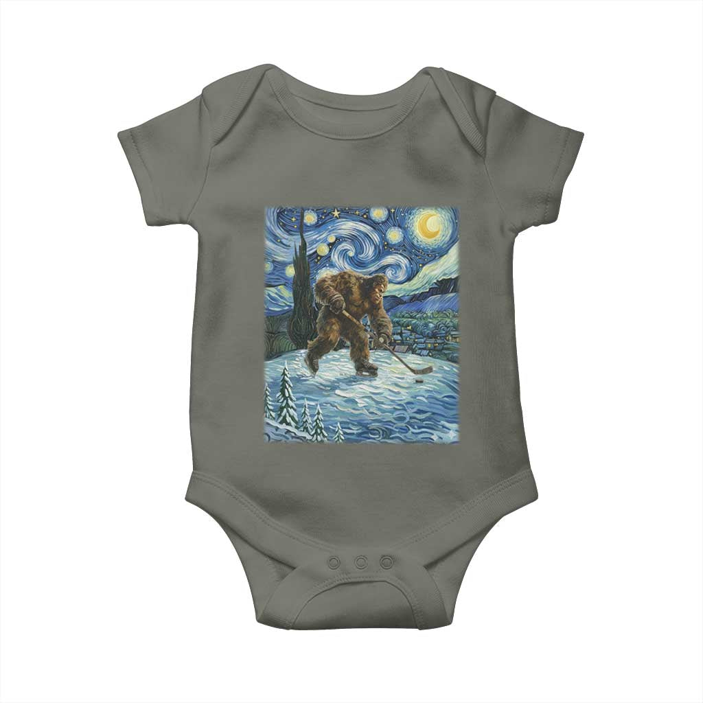 Cryptid Hockey Bigfoot Starry Night Inspired Funny Gift Baby Onesie TS12 Military Green Print Your Wear