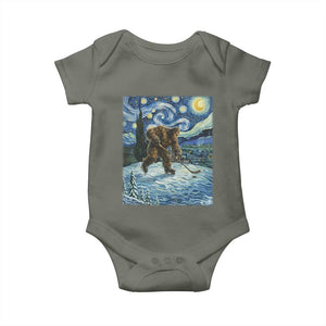 Cryptid Hockey Bigfoot Starry Night Inspired Funny Gift Baby Onesie TS12 Military Green Print Your Wear