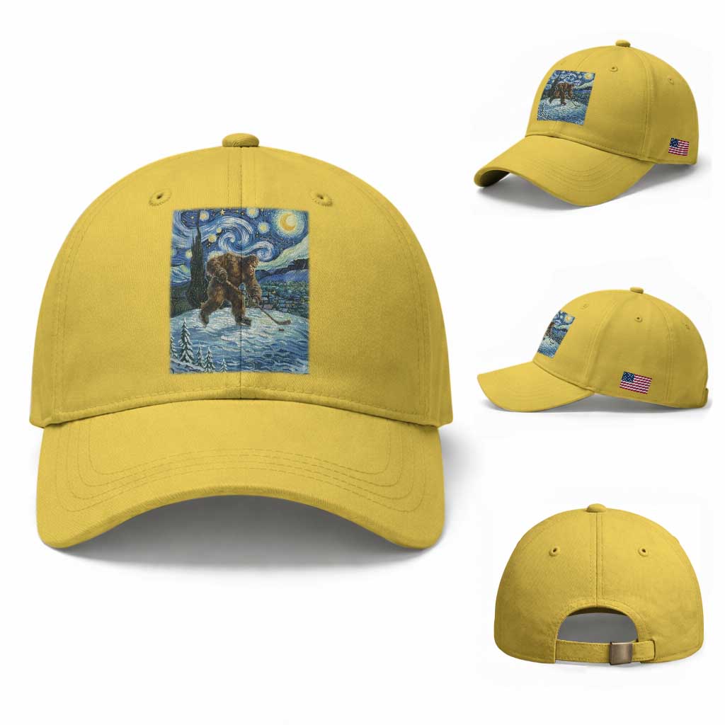 Cryptid Hockey Bigfoot Starry Night Inspired Funny Gift Baseball Cap TS12 Baseball Cap Universal Fit Yellow Print Your Wear