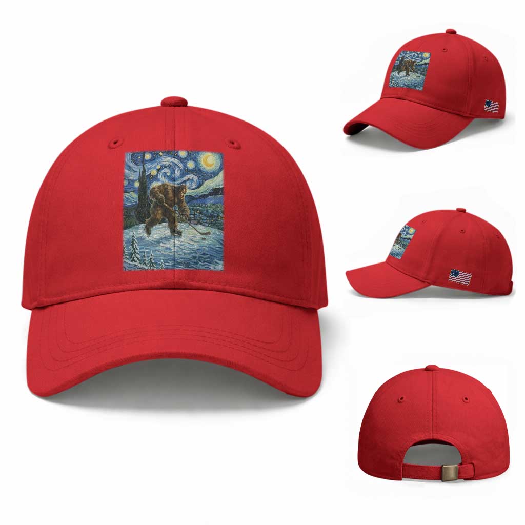 Cryptid Hockey Bigfoot Starry Night Inspired Funny Gift Baseball Cap TS12 Baseball Cap Universal Fit Red Print Your Wear