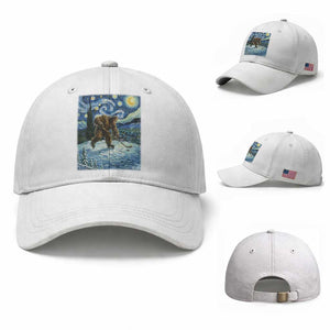 Cryptid Hockey Bigfoot Starry Night Inspired Funny Gift Baseball Cap TS12 Baseball Cap Universal Fit White Print Your Wear