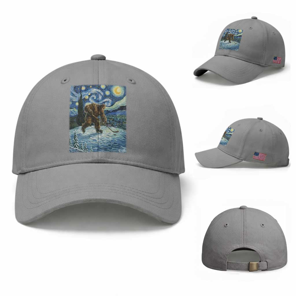 Cryptid Hockey Bigfoot Starry Night Inspired Funny Gift Baseball Cap TS12 Baseball Cap Universal Fit Sport Gray Print Your Wear
