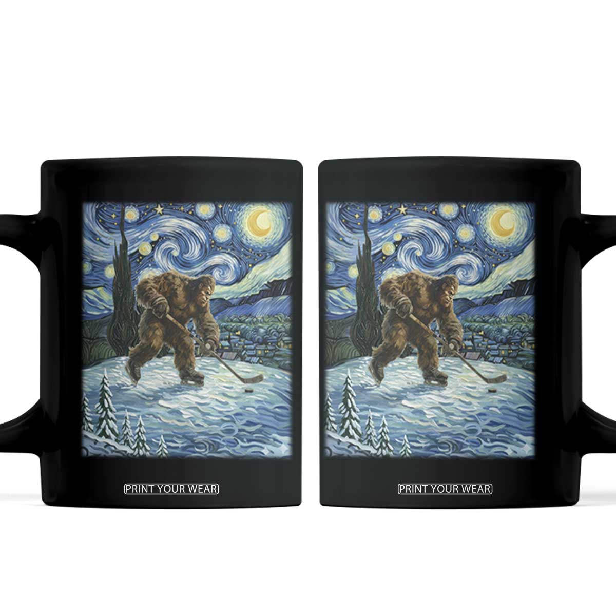 Cryptid Hockey Bigfoot Starry Night Inspired Funny Gift Coffee Mug TS12 Black Print Your Wear