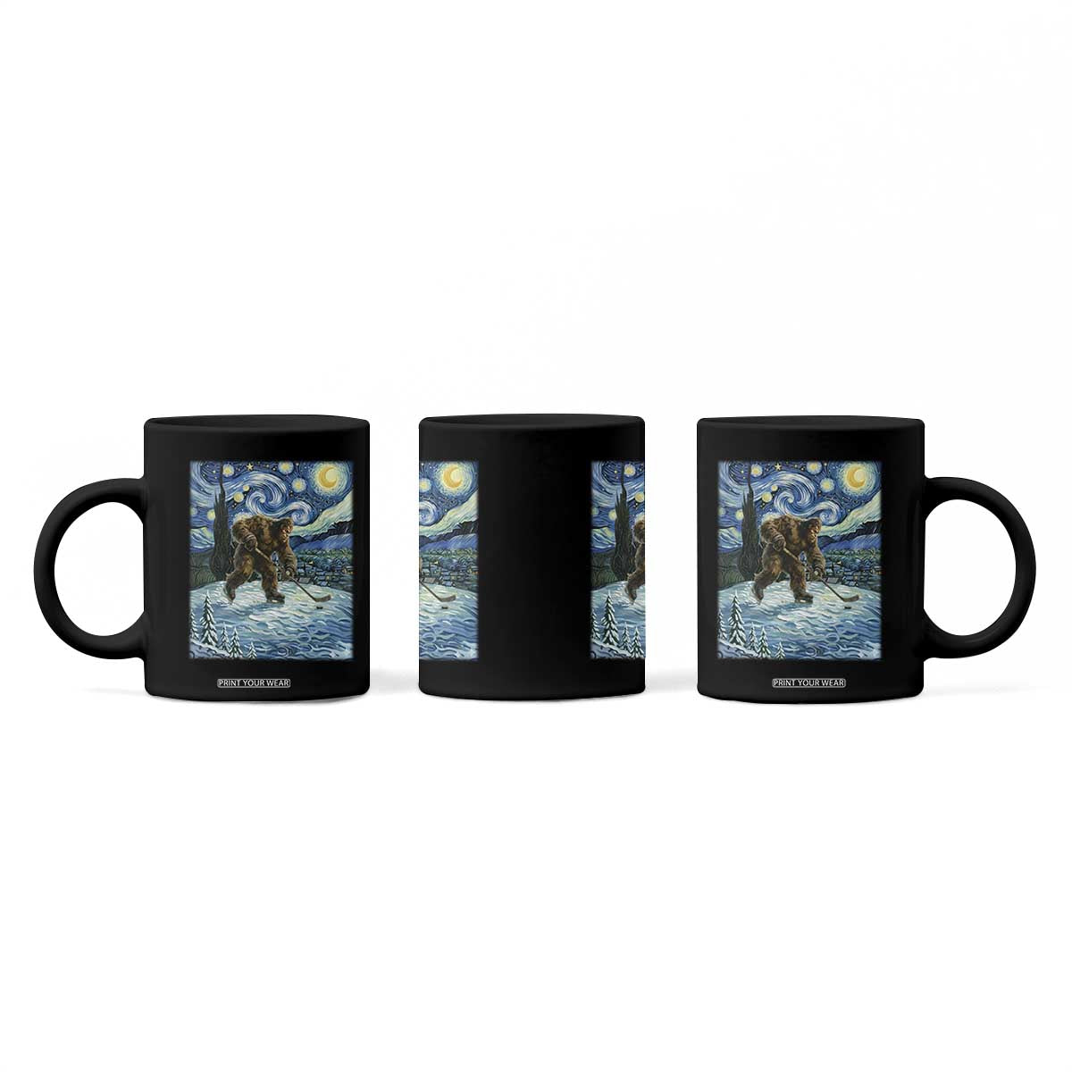 Cryptid Hockey Bigfoot Starry Night Inspired Funny Gift Coffee Mug TS12 Print Your Wear