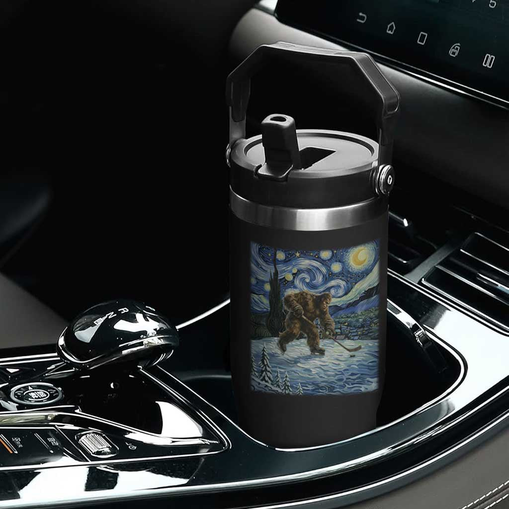 Cryptid Hockey Bigfoot Starry Night Inspired Funny Gift Flip Straw Tumbler TS12 Print Your Wear