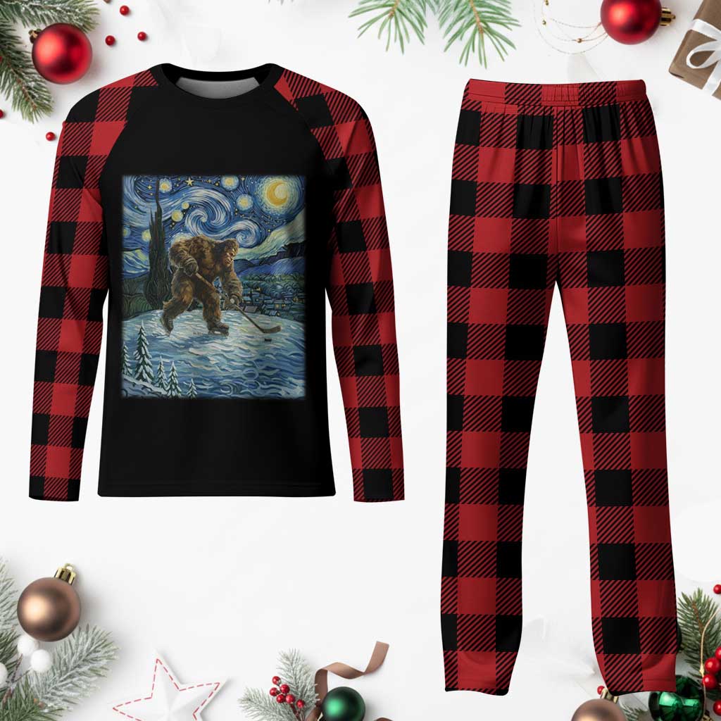 Cryptid Hockey Bigfoot Starry Night Inspired Funny Gift Plaid Pajama Set TS12 Buffalo Plaid Print Your Wear