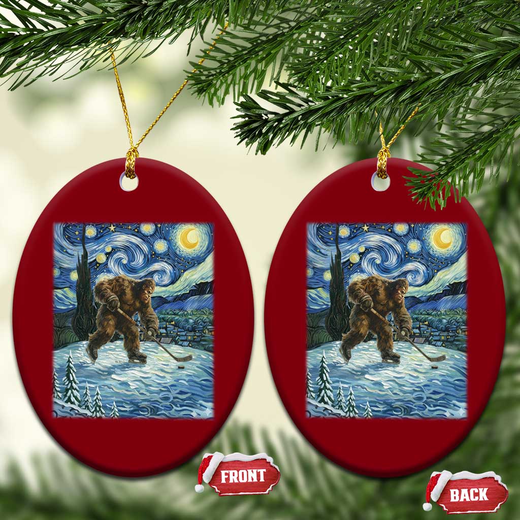 Cryptid Hockey Bigfoot Starry Night Inspired Funny Gift Ceramic Ornament TS12 Print Your Wear