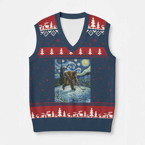Cryptid Hockey Bigfoot Starry Night Inspired Funny Gift V-Neck Knit Sweater Vest TS12 Navy Red Print Your Wear
