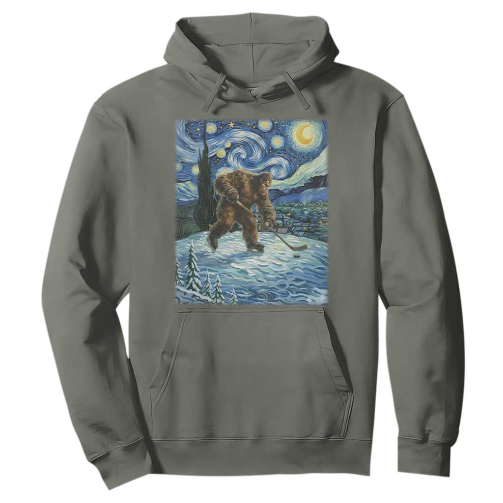 Cryptid Hockey Bigfoot Starry Night Inspired Funny Gift Hoodie TS12 Military Green Print Your Wear