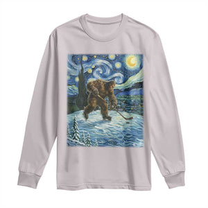 Cryptid Hockey Bigfoot Starry Night Inspired Funny Gift Long Sleeve Shirt TS12 Ice Gray Print Your Wear