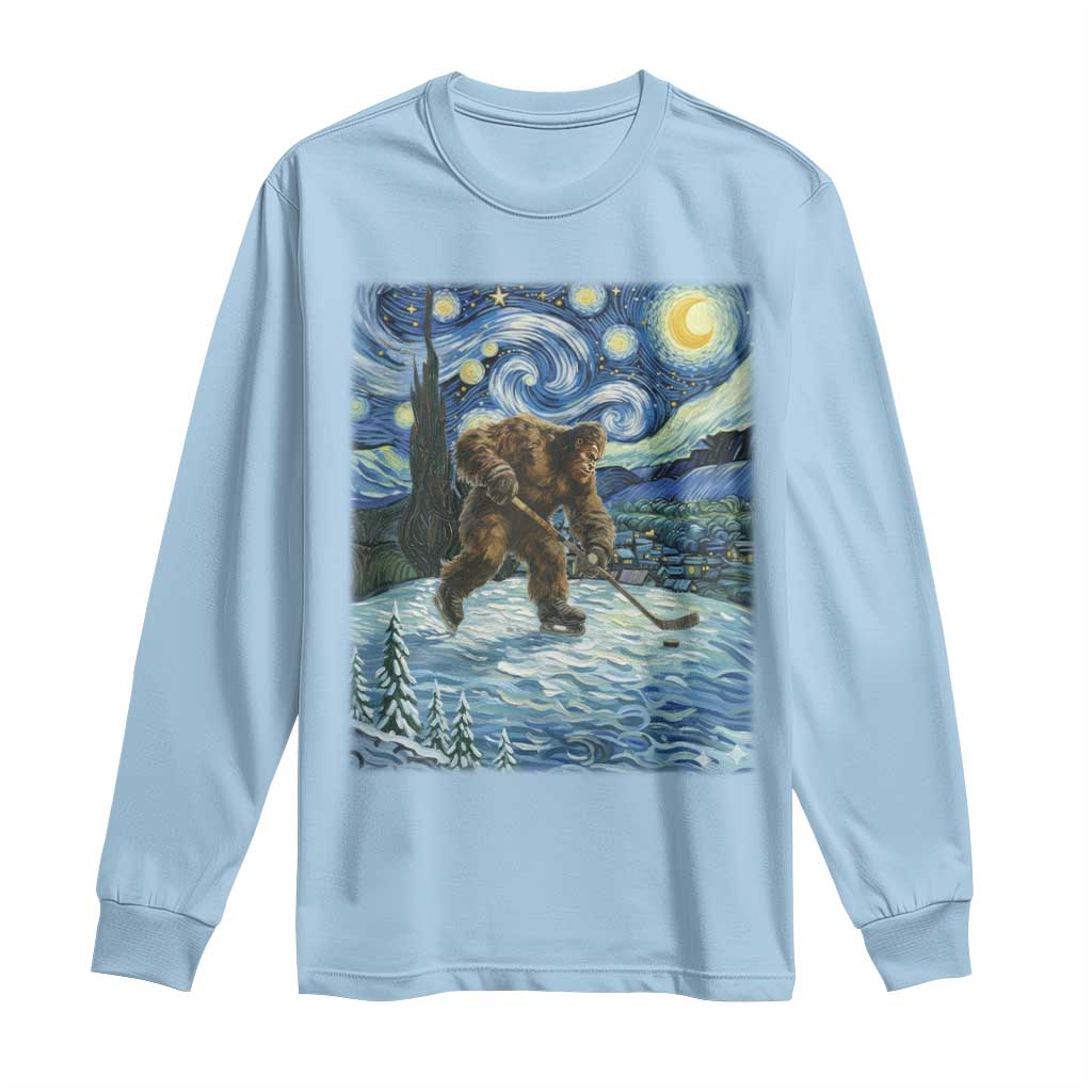 Cryptid Hockey Bigfoot Starry Night Inspired Funny Gift Long Sleeve Shirt TS12 Light Blue Print Your Wear