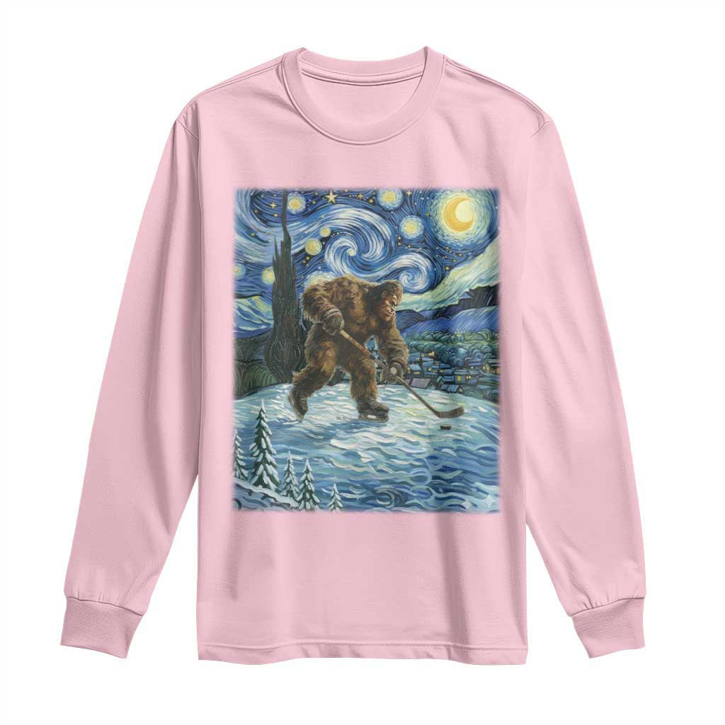 Cryptid Hockey Bigfoot Starry Night Inspired Funny Gift Long Sleeve Shirt TS12 Light Pink Print Your Wear