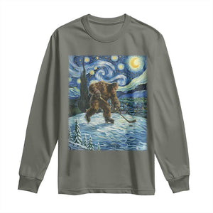 Cryptid Hockey Bigfoot Starry Night Inspired Funny Gift Long Sleeve Shirt TS12 Military Green Print Your Wear