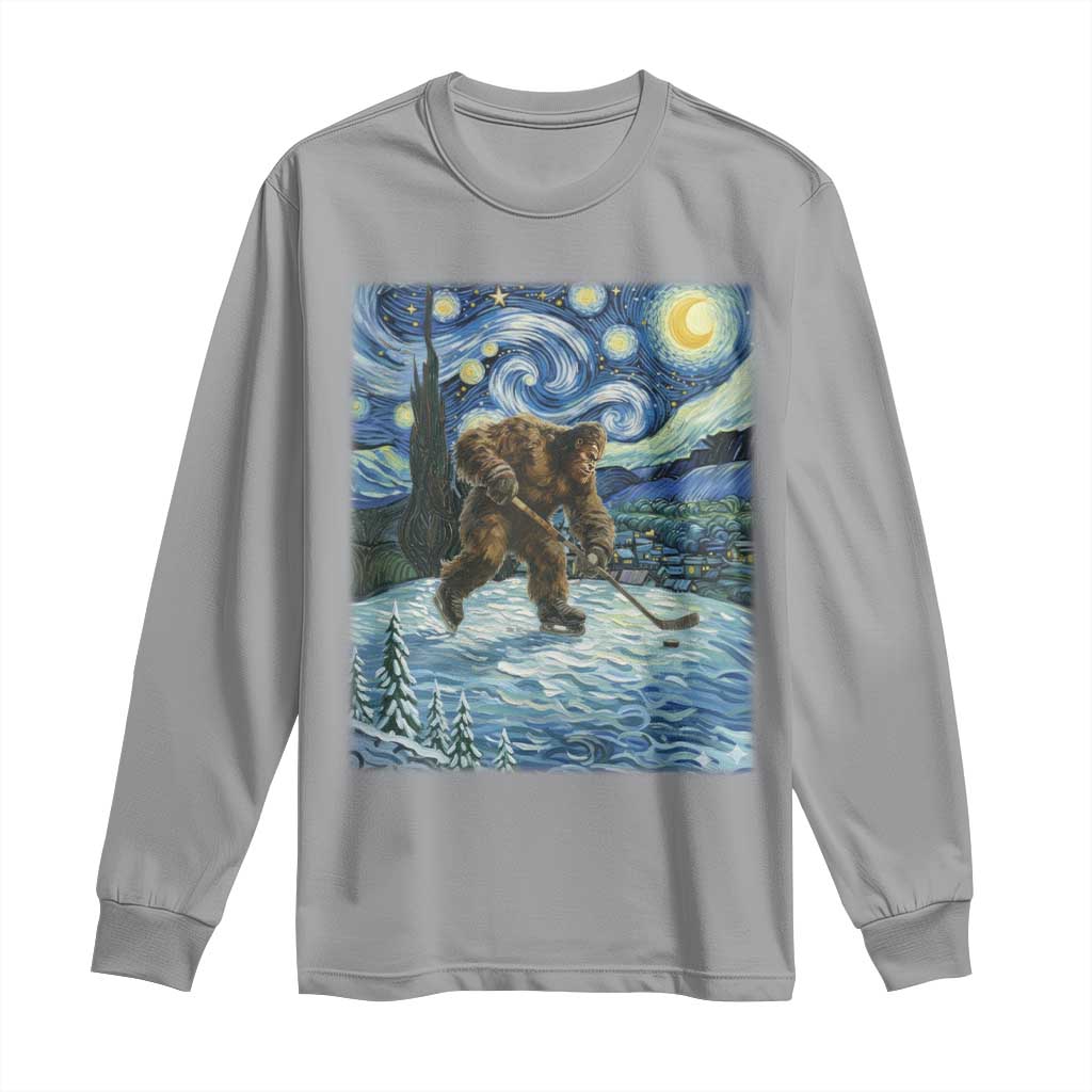 Cryptid Hockey Bigfoot Starry Night Inspired Funny Gift Long Sleeve Shirt TS12 Sport Gray Print Your Wear
