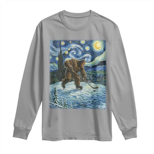 Cryptid Hockey Bigfoot Starry Night Inspired Funny Gift Long Sleeve Shirt TS12 Sport Gray Print Your Wear