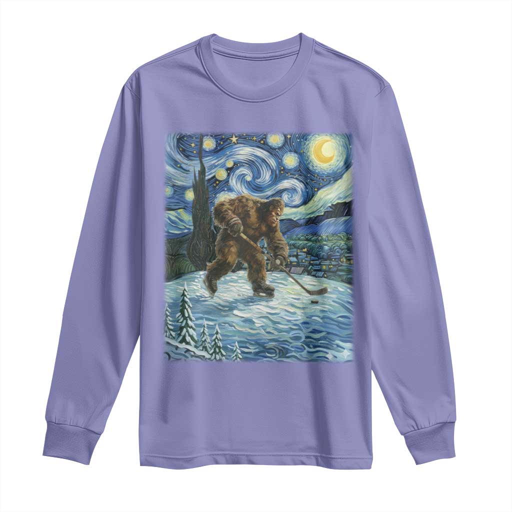 Cryptid Hockey Bigfoot Starry Night Inspired Funny Gift Long Sleeve Shirt TS12 Violet Print Your Wear