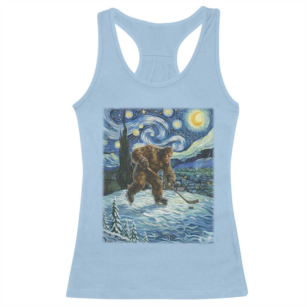 Cryptid Hockey Bigfoot Starry Night Inspired Funny Gift Racerback Tank Top TS12 Light Blue Print Your Wear
