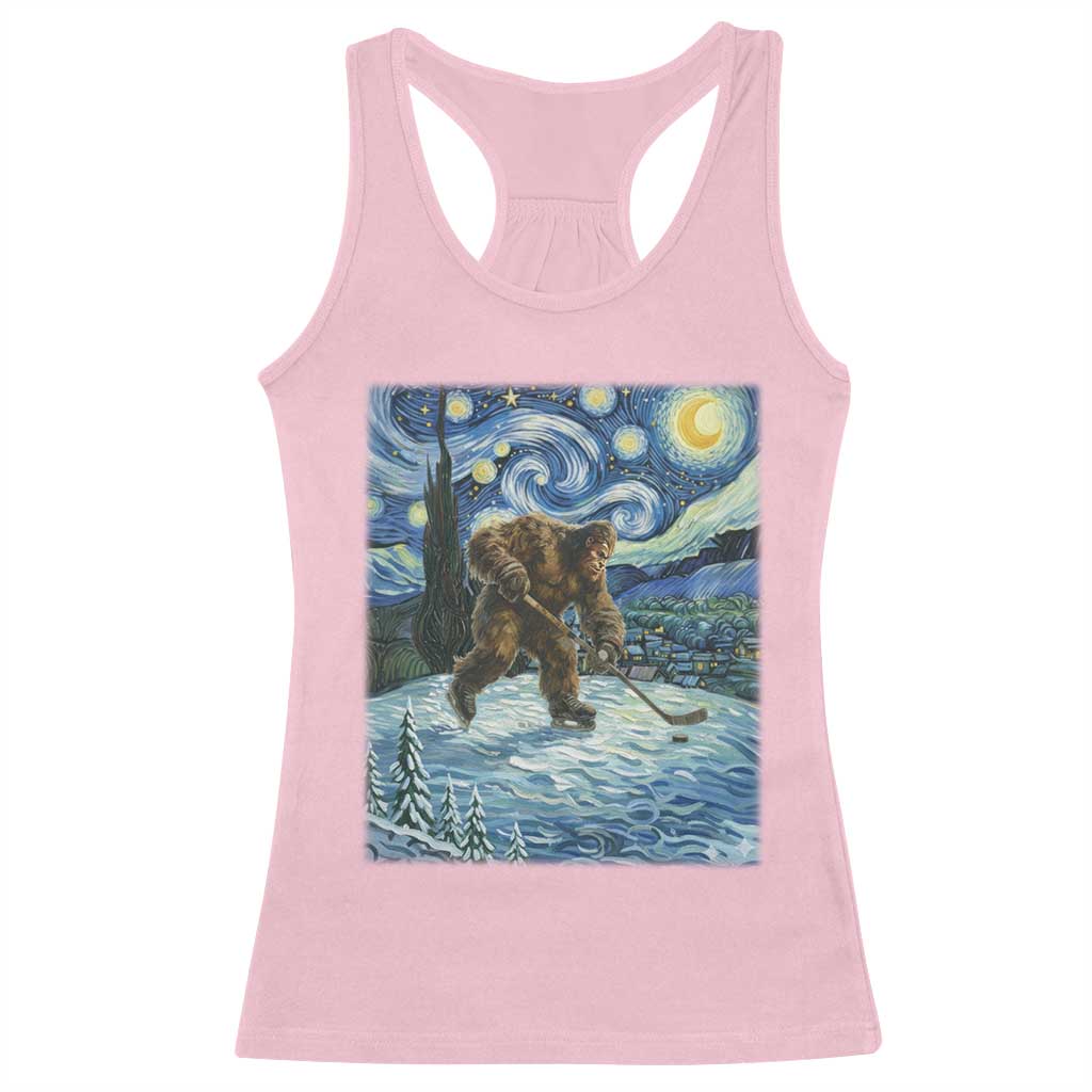 Cryptid Hockey Bigfoot Starry Night Inspired Funny Gift Racerback Tank Top TS12 Light Pink Print Your Wear